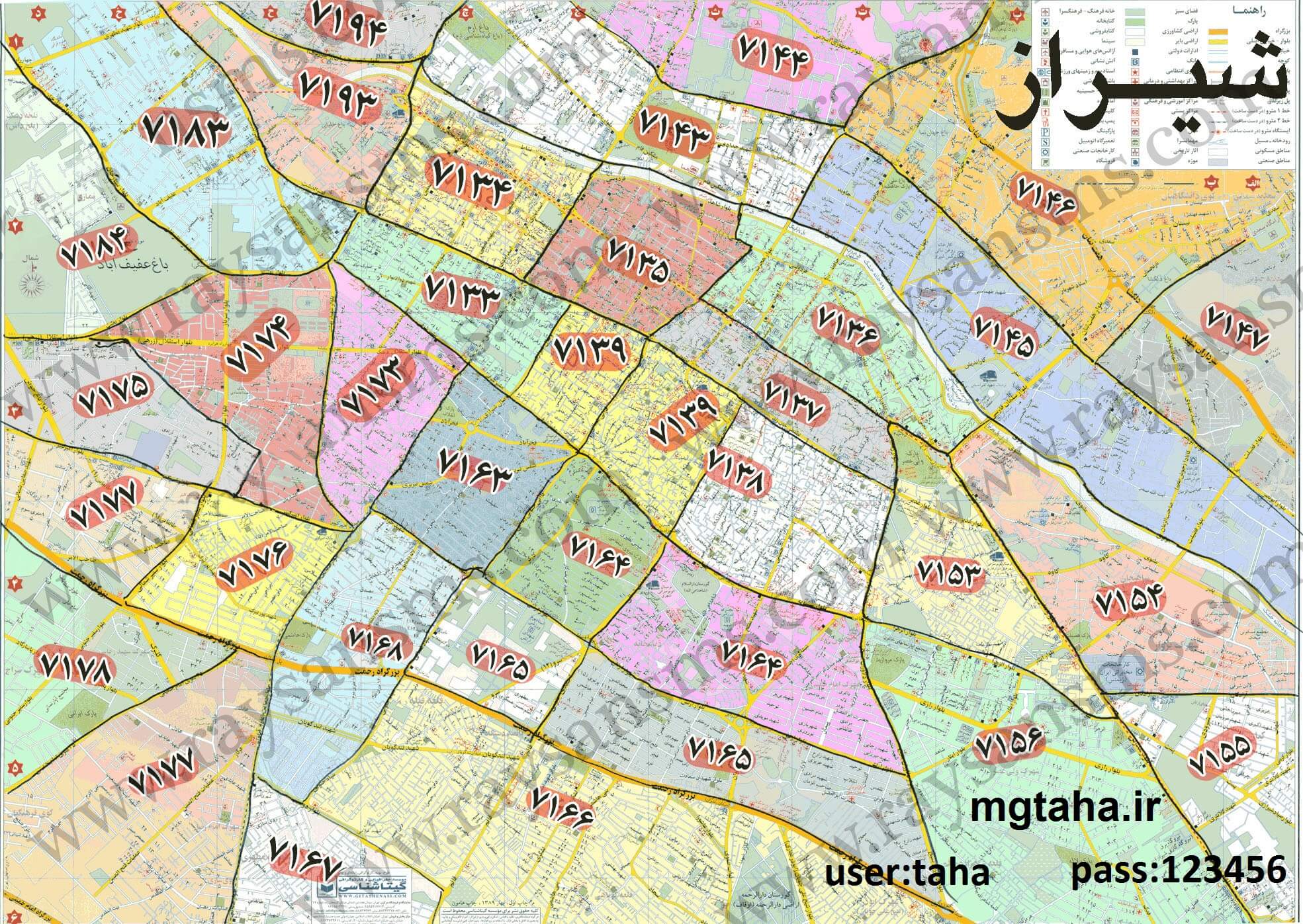 نقشه کد پستی شیراز